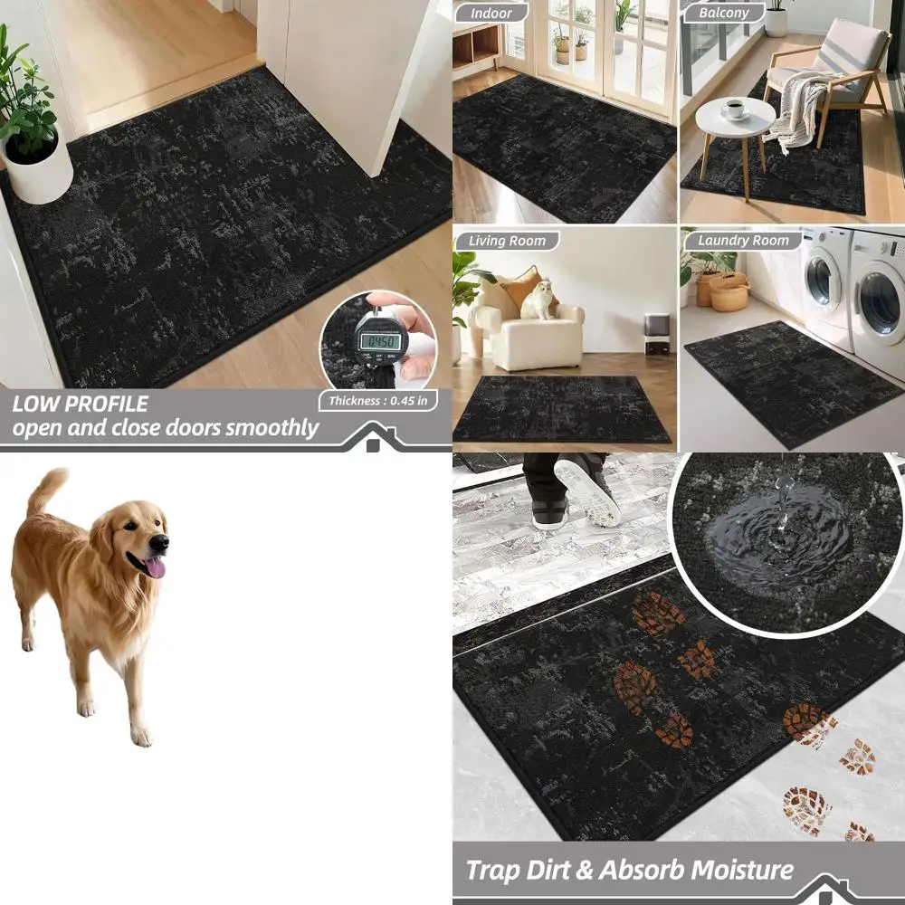 

Absorbent 32x48 Black Door Mat - Non-Slip, Stain Resistant, Mud and Paws Friendly