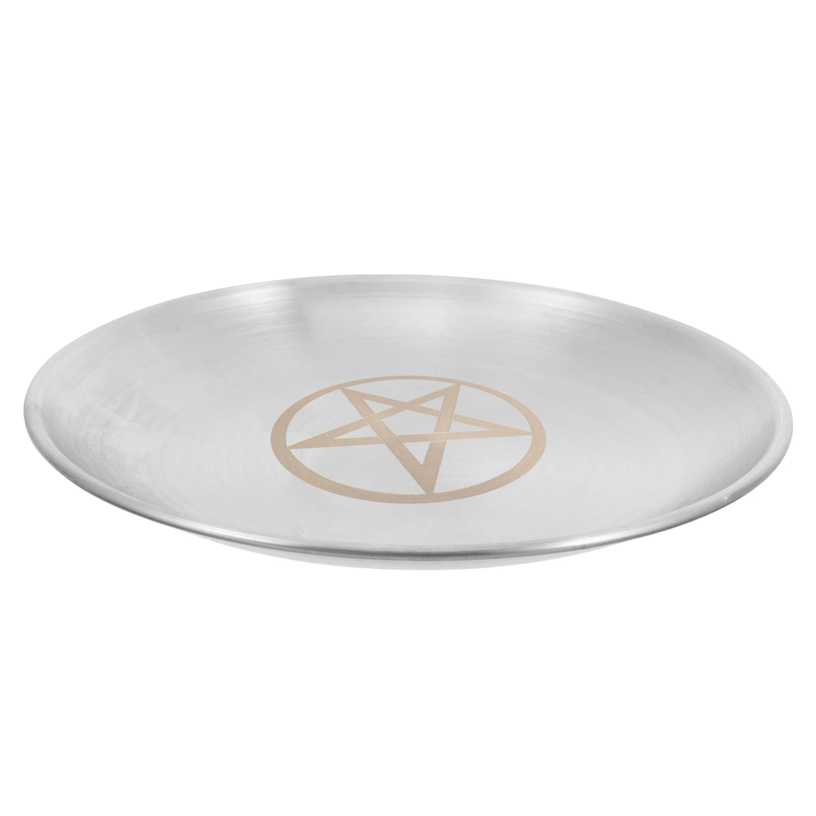 

Pentacle Gold Plate Altar Tray Stand Pentagram Pattern Storage Decorative Round Stainless Steel Display