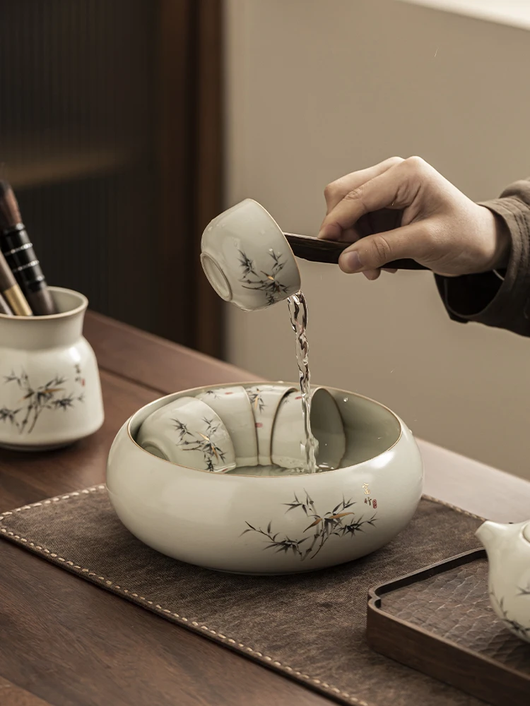 

Большая чаша для мытья чайных чашек из фарфора Тан Фэн Юй, для домашнего использования, для хранения чайных чашек, таз для отходов после чаепития Кунг-фу, для мытья чайных чашек