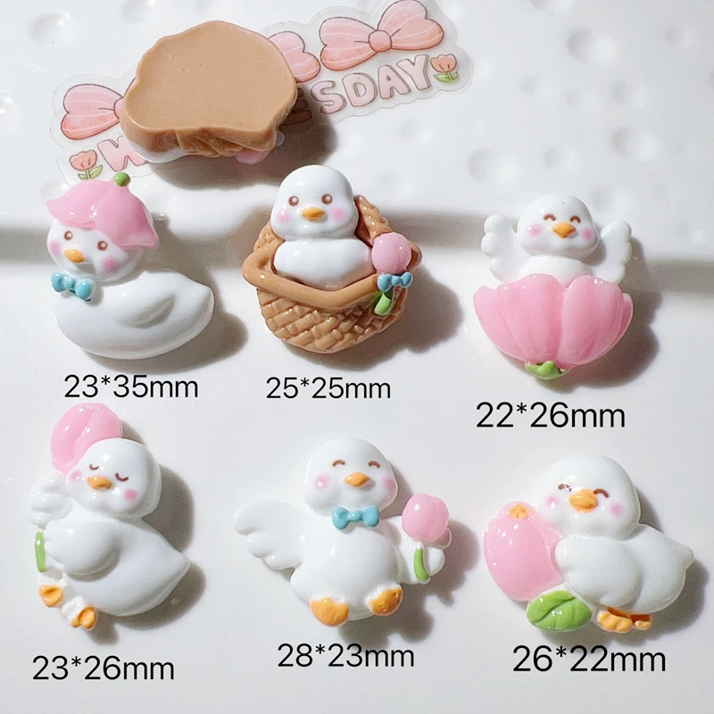 10 Pcs New Lovely Mini Cartoon Animal White Swan Series Resin Scrapbook Diy Jewellery Hairpin Party Accessories Decorate