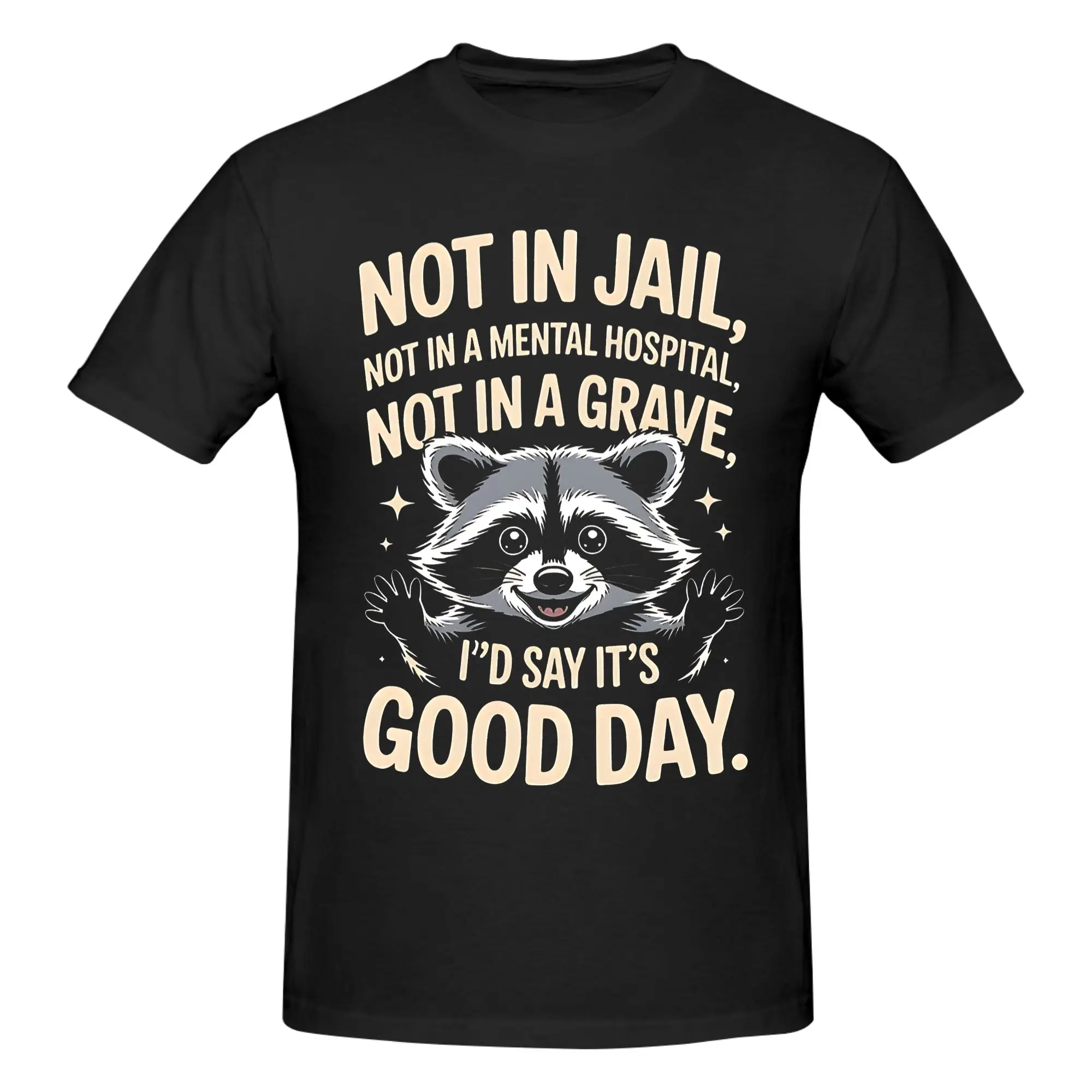 1 Piece Funny Raccoon Good Day Positivity Quote Funny Graphic 100% Cotton T-Shirt Funny Raccoon Tees Tops For Men