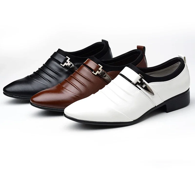 Classic Mens Dress Shoes Slip on PU Leather Shoes for Men Plus Size Point Toe Business Casual Male Formal Shoes for Wedding 2024