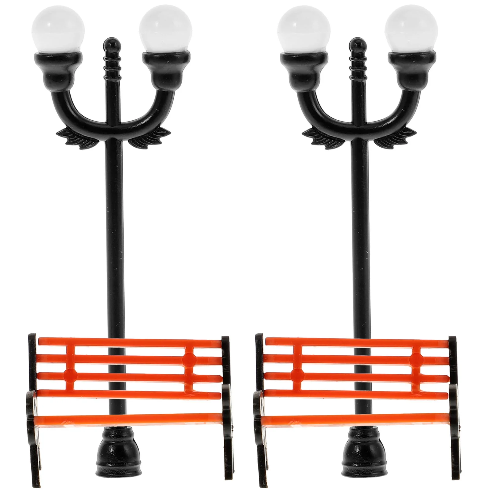 2 Sets Mini Park Chair Road Ornament Toy Plastic House Furniture Chairs Long Funny Benches Miniature Street Light Post