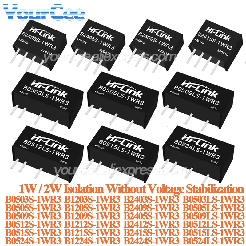 5PCS/1PC 1W 2W Izolowany moduł zasilania DC-DC 24V/12V/5V do 24V/12V/9V/5V/3.3V B2403S B2424S B1205S B0509S B0524S Nieregulowany