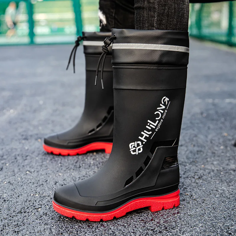 

Outdoor Rain Boots Men Waterproof Boots Anti-Slip Overshoes Fashion Men's Tall Fishing Boots Water Shoes Lightweight Work Boots