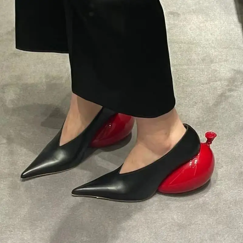 2024 Novel Style Pumps Red Balloon Heel Pointed Toe High Heels Strange Style Heel Fashion Women Sexy Shoes Slip On Black Pumps