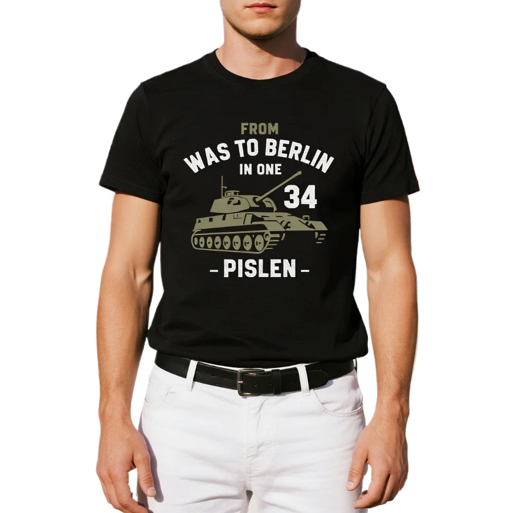 From Warsaw to Berlin in one T34 Tank Panzer Russland Polen Humor T-Shirt. Summer Cotton Short Sleeve O-Neck Mens T Shirt New