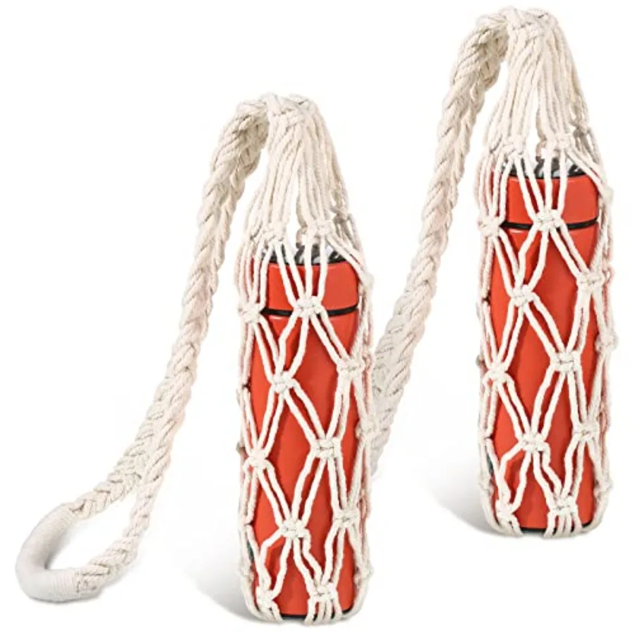 

2 Pcs Macrame Water Bottle Carrier Cotton Water Bottle Bag Long Strap Boho Holder Woven Macrame Holder for Adult Sling Wine Hik