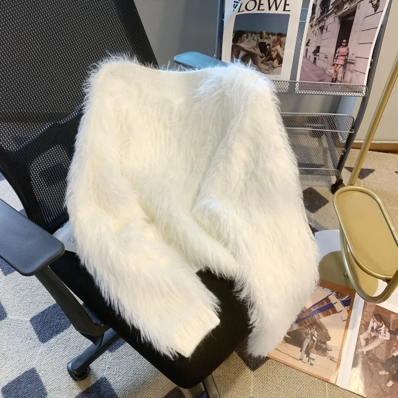 

Mink Fur Pullover Knitted Sweater for Women Soft and Fluffy Winter Top Pullover Sweater New Thick Cashmere Sweater Soft Fashion