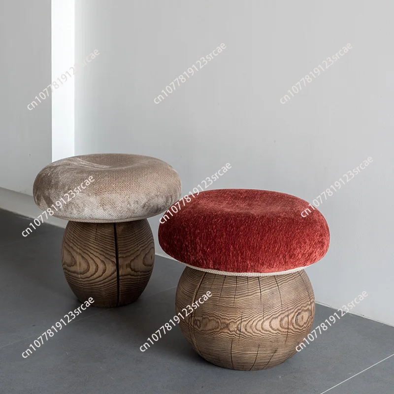 for Creative solid wood mushroom stool - home living room sofa side stool, entryway shoe changing stool - natural wood crackle view 4