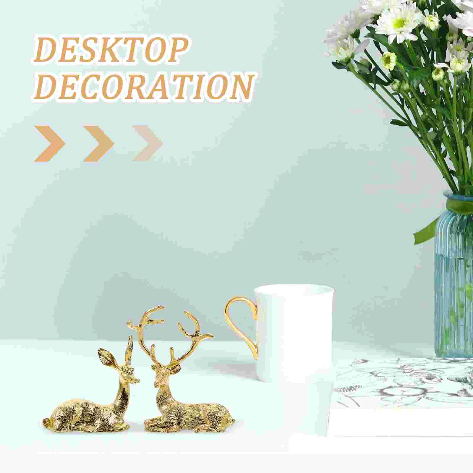 2 Pcs Christmas Shelf Lovers Gold Reindeer Figurine Metal Holiday Decor Modern Centerpiece Living Room