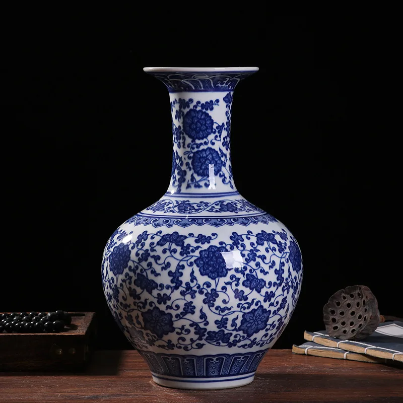 Chinese Jingdezhen Ceramics Blue White Porcelain Flower Vase Ornaments Home Livingroom Decoration Study Room Furnishing Crafts