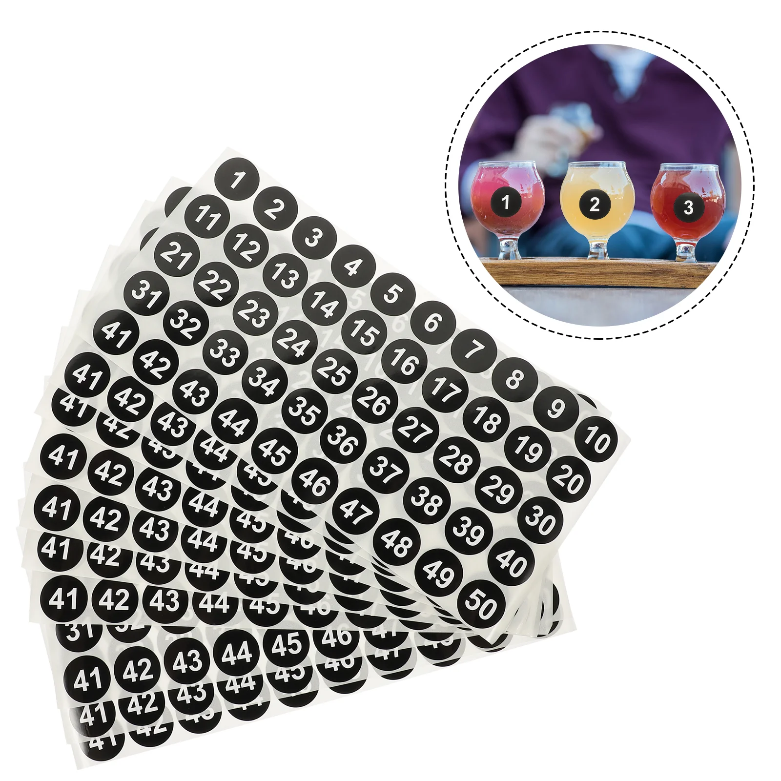 

10 Sheets Number Sticker Stickers 1-50 Waterproof Label Round Coding Decals Labels