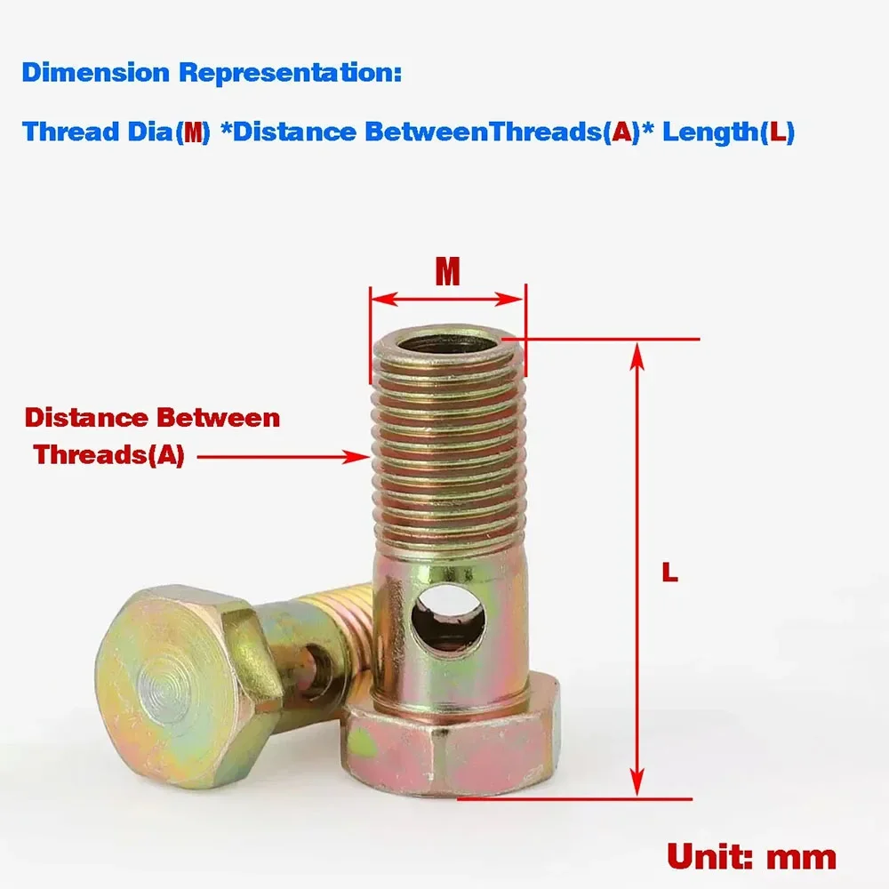 2PCS M6 ~M22Hollow Screw Diesel engine oil recyle return tubing hinge hydraulic oil bolt Screw Oil Pipe Double-hole Screw Metric