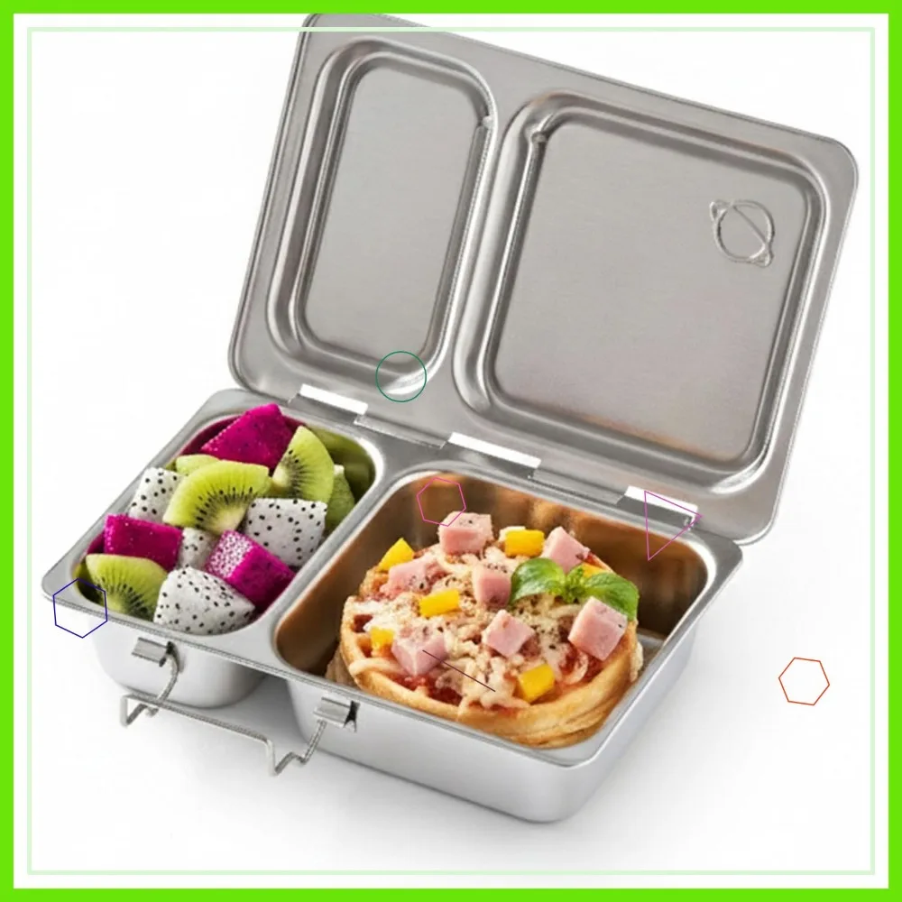 

Stainless Steel Bento Lunch Box for Kids with 2 Compartments, Dishwasher Safe & BPA-Free