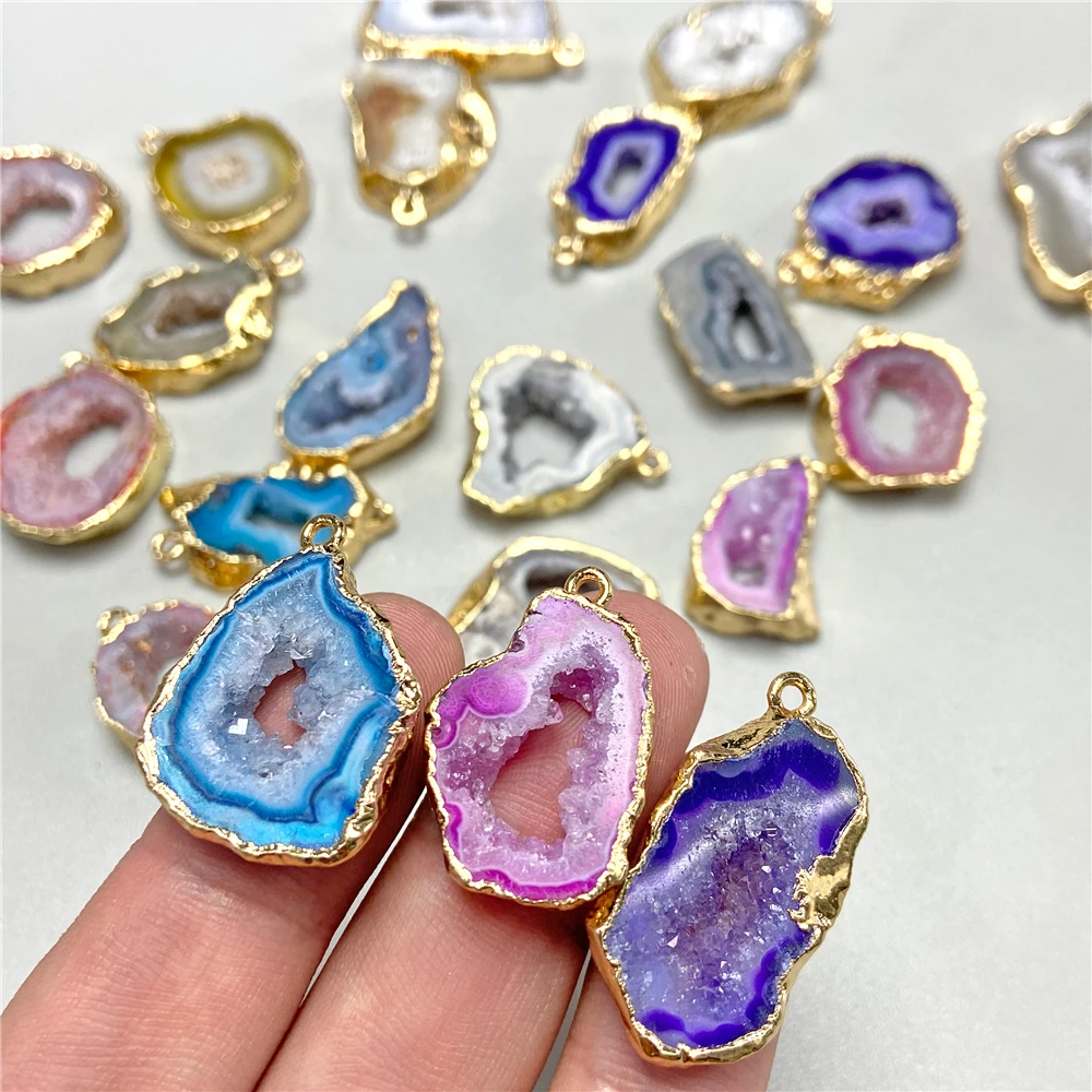 Natural Stone Druzy Agates Pendant Irregular Druzy Crystal Quartz Charm for Jewelry Making DIY Handmade Healing Earring Necklace