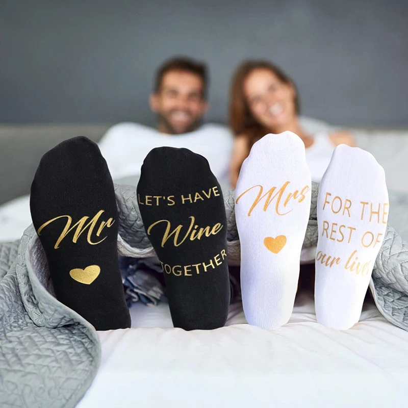 Engagement Wedding Bridal Shower getting married Anniversary Bride Groom Mr Mrs Valentines Day sock Newlywed couple Gift present