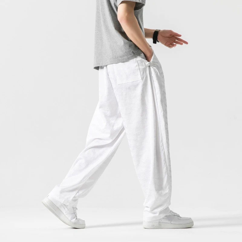 Men's Casual Loose Wide Leg Pants Vintage Lucky Cloud Pattern Trousers Elastic Waist Drawstring Pants Athletic Yoga Pants