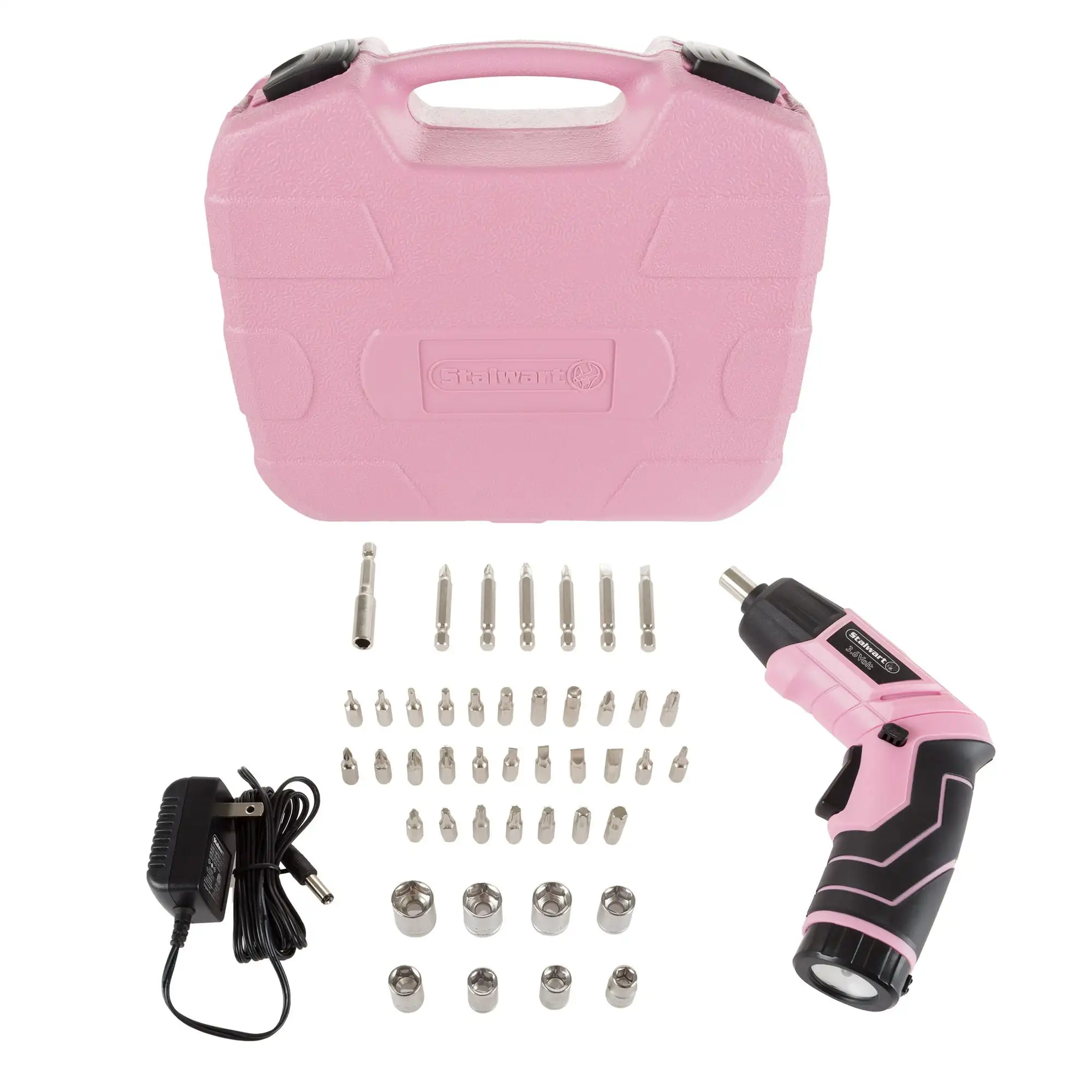 

Pivoting Screwdriver 45 Pc. Set- Power Tool with Rechargeable 3.6V Lithium Battery LED Lights Bits Sockets