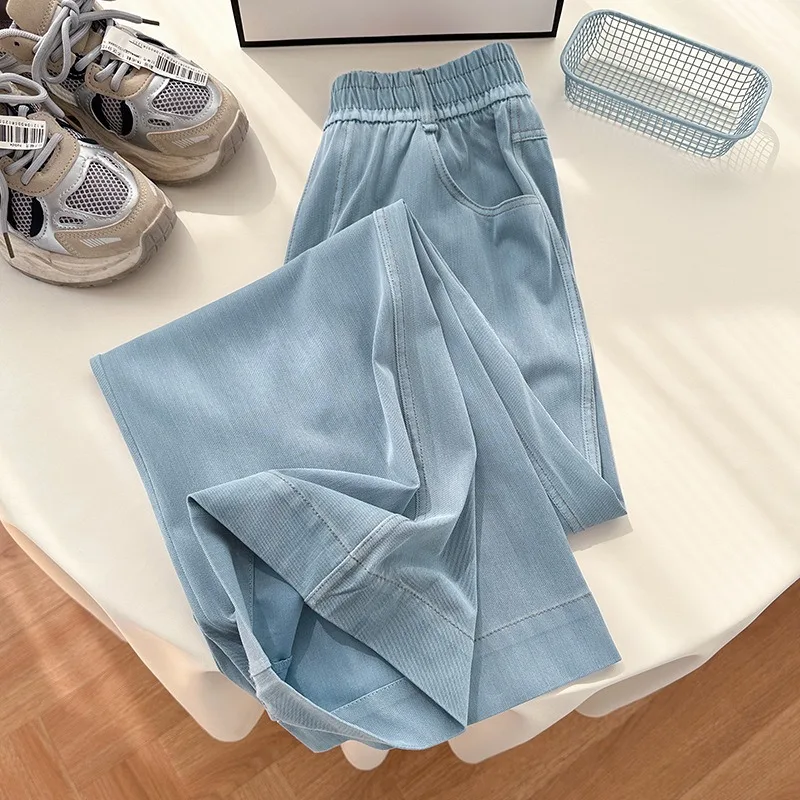 

New Women's Tencel Jeans Spring Summer Thin New High-waisted Denim Wide-leg Trousers Female Korean Casual Straight-leg Trousers