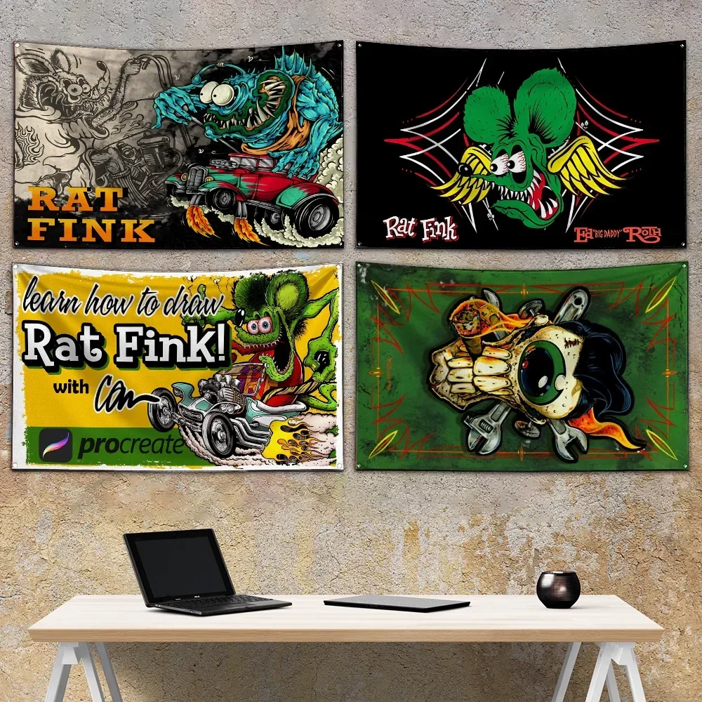 لافتة طباعة رقمية من البوليستر بعلم فأر فينك مقاس 3 × 5 أقدام لتزيين المرآب أو الباب الخارجي #1