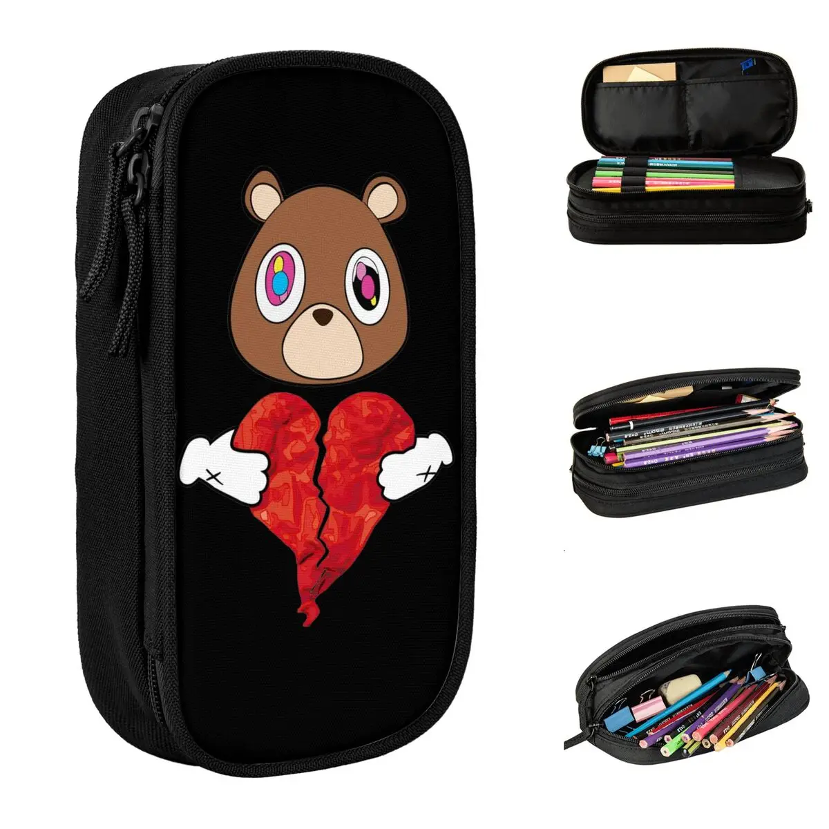 Kanye West 808\'s Graduation Bear Pencil Case Double Layer Large-capacity Kids School Supplies Pencil Box Gift