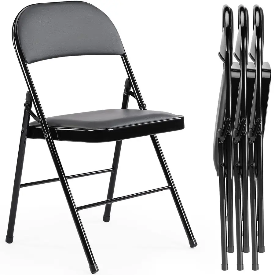 Folding Chair 4 Pack, Leather Padded Folding Chairs, Sturdy Metal Foldable Chairs, Easy to Use and Store, Outdoor and Indoor, fo