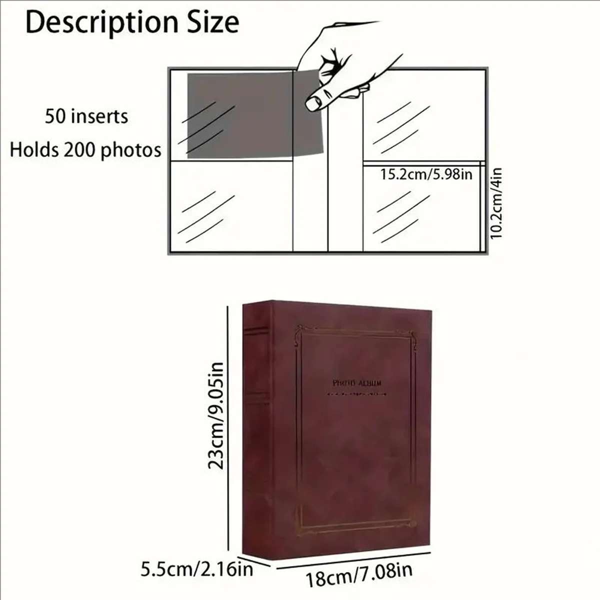 Vintage Style Photo Album with Transparent Pages – 4x6 Inch, 200 Photo Capacity, Elegant Wedding, Birthday & Christmas Gift – El