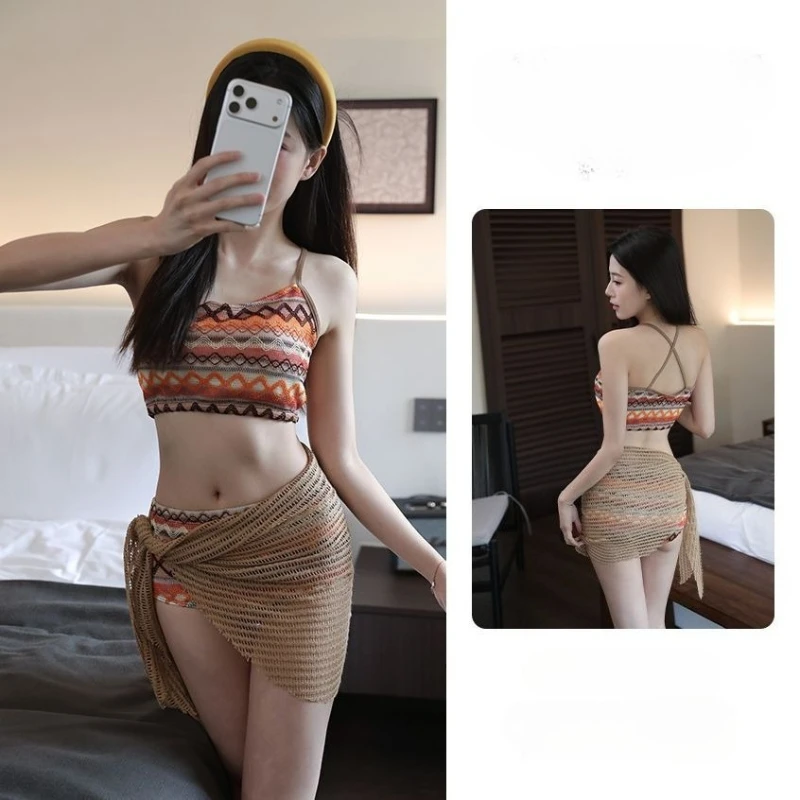 

Bohemian Y2k Vintage Sexy Halter Tie Bikini Swimsuit Beach Style Hot Girl Retro Print Patchwork Vacation Bodycon Spring Summer