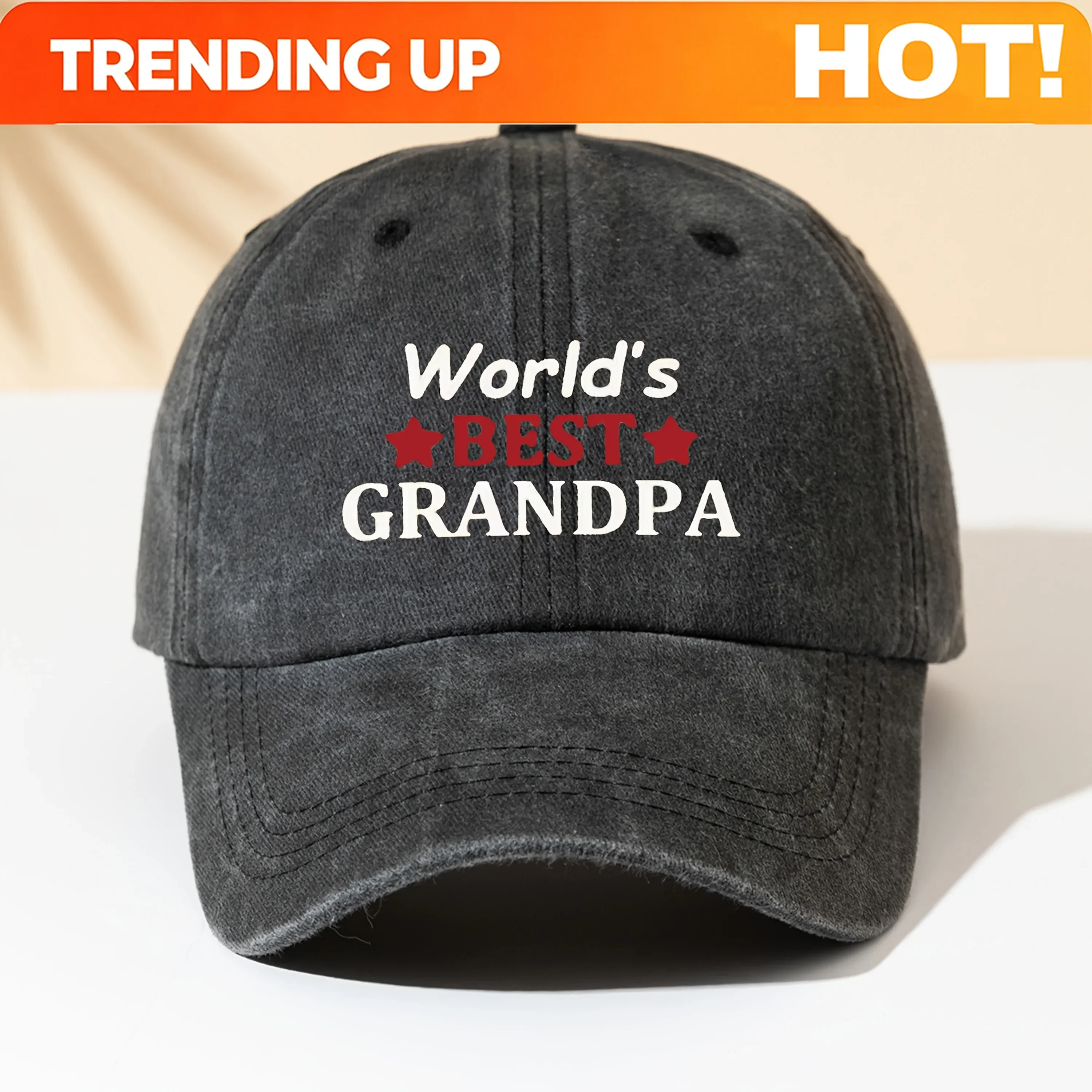 Custom A Baseball Cap With Print Best Grandpa In World, A Soft-top Vintage Washed Cap, Adjustable Outdoor Sports Cap, Sweat