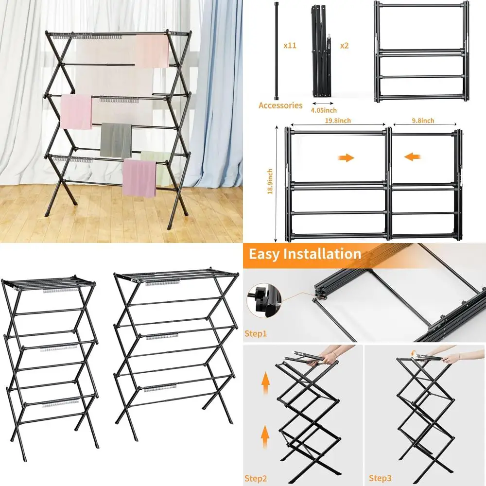 

Компактная трехъярусная складная сушилка для внутреннего и наружного использования — портативная компактная сушилка для одежды из чистого черного цвета