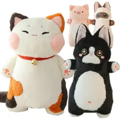 Japão chamando trazer fortuna gato plushie animais de pelúcia flor laranja branco gatos jogar travesseiro pescoço sino decoração colar brinquedos criança