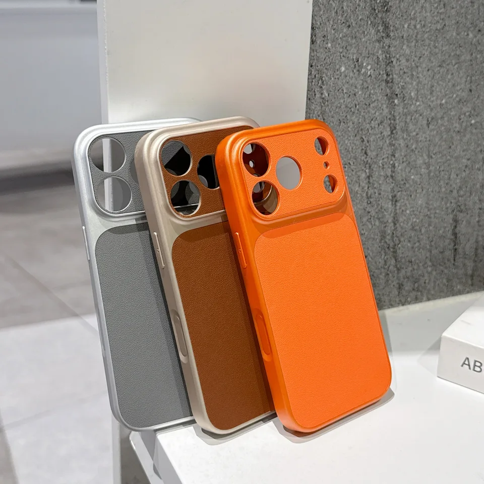 Funda de cuero de grano de lichi de color sólido de lujo, protectora antideslizante y a prueba de golpes para iPhone 17 Pro Max 16 15 14 13 4
