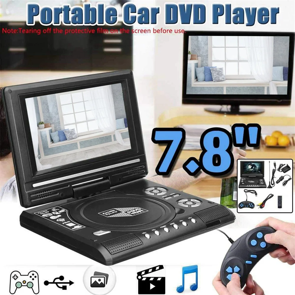 7.8 Inch 16:9 Widescreen 270° Rotatable LCD Screen Home Car TV DVD Player Portable VCD MP3 Viewer with Game Function