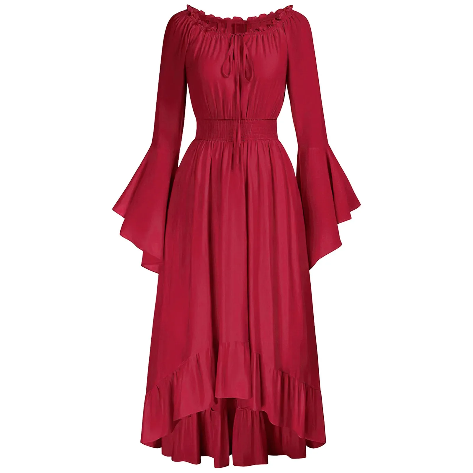 

Girls' Vintage Solid Color Lace Collar Long Sleeve Dress Fashion Gothic Minimalism Elastic Waist Irregular Hem A-line Dress