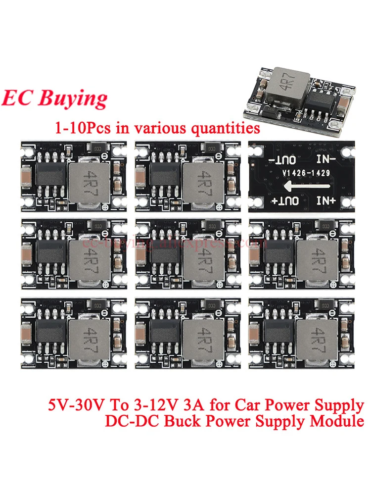 10 szt./1 szt. Przetwornica DC-DC Buck Step Down Moduł Zasilania 5V-30V Do 3.3V 5V 9V 12V 3A Regulator Napięcia Do Samochodu Motocykla Akumulatora — zdjęcie produktu 7