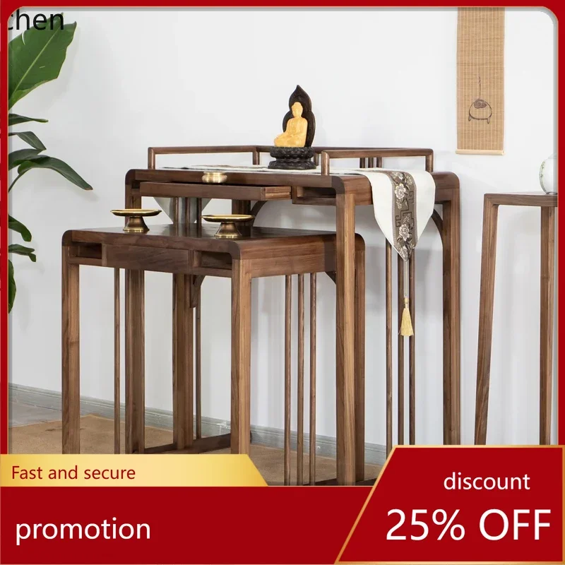 HXL new Chinese solid wood table combination black walnut table Guanyin God of Wealth living room incense table