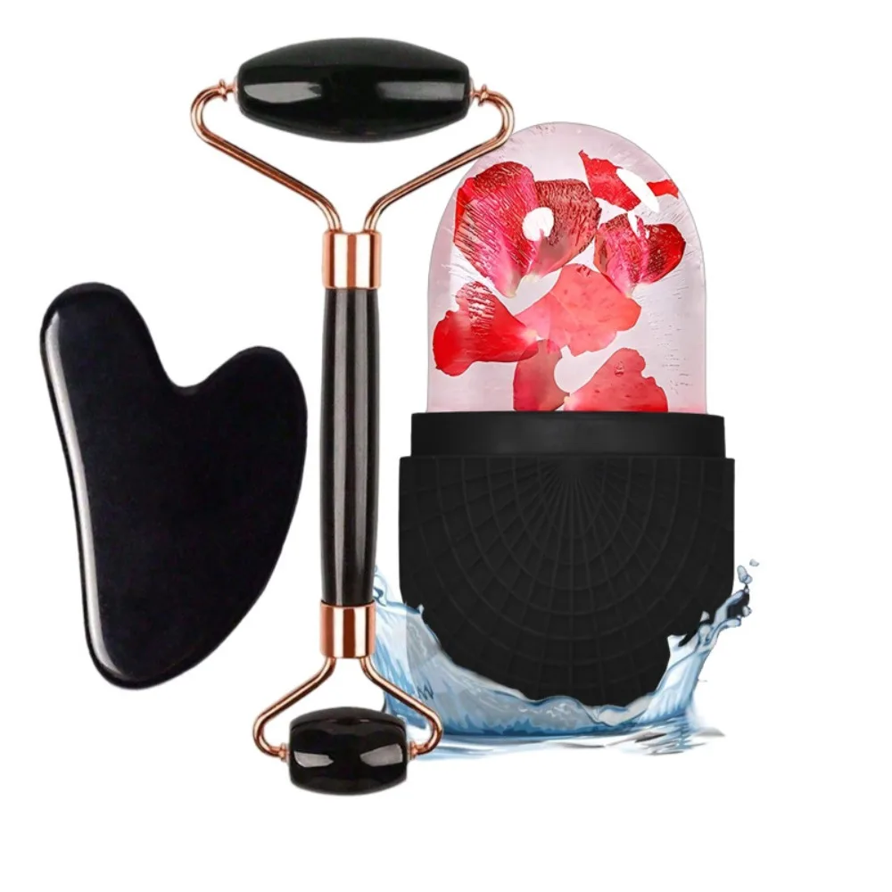 

3Pcs Silicone Ice Face Roller Set Cooling And Firming Heart-shaped Scraping TooL Gua Sha Board Skin Care Face Lifting