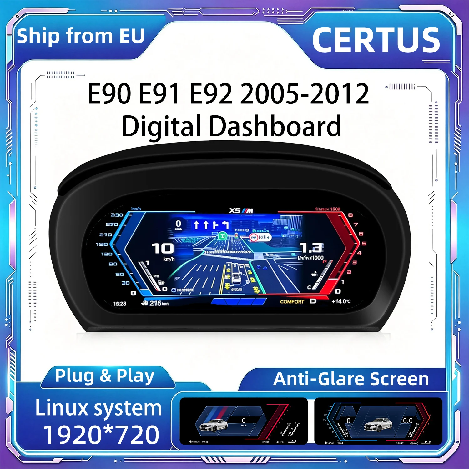 Tableau de bord LCD cockpit virtuel pour BMW 320 325i 330 E90 E91 E92 2005-2012, écran compteur de vitesse numérique pour automobile