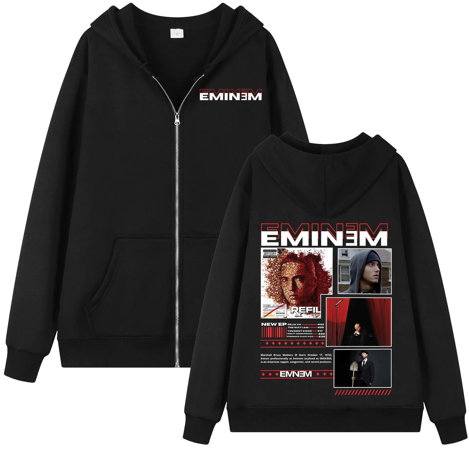 

Rapper Eminem Album Graphic Zipper Hoodie Men Women Hip Hop Vintage Zip Up Hooded Sweatshirts Fashion Casual Oversized Pullovers