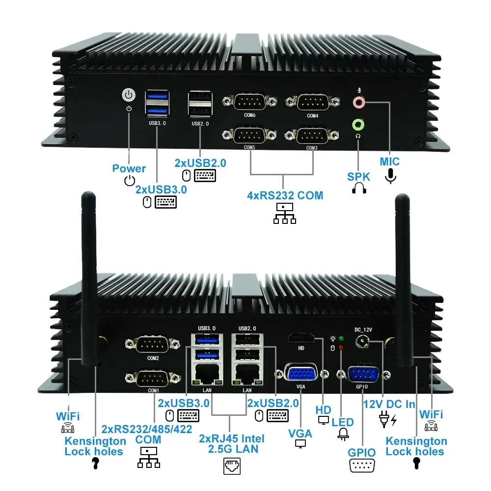 Hot sale Fanless Industrial Computer NUC Core i5/ i7 6*RS232 COM Portable Mini PCs Win10/Linux Industrial Mini PC