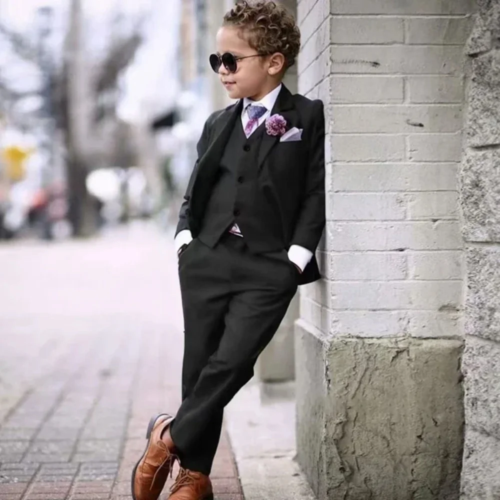 

3 Pieces Boy's Slim Fit Formal Suit Set for Wedding Prom Dinner Party Kids Uniform Custom Tuxedos Blazer Vest Pants