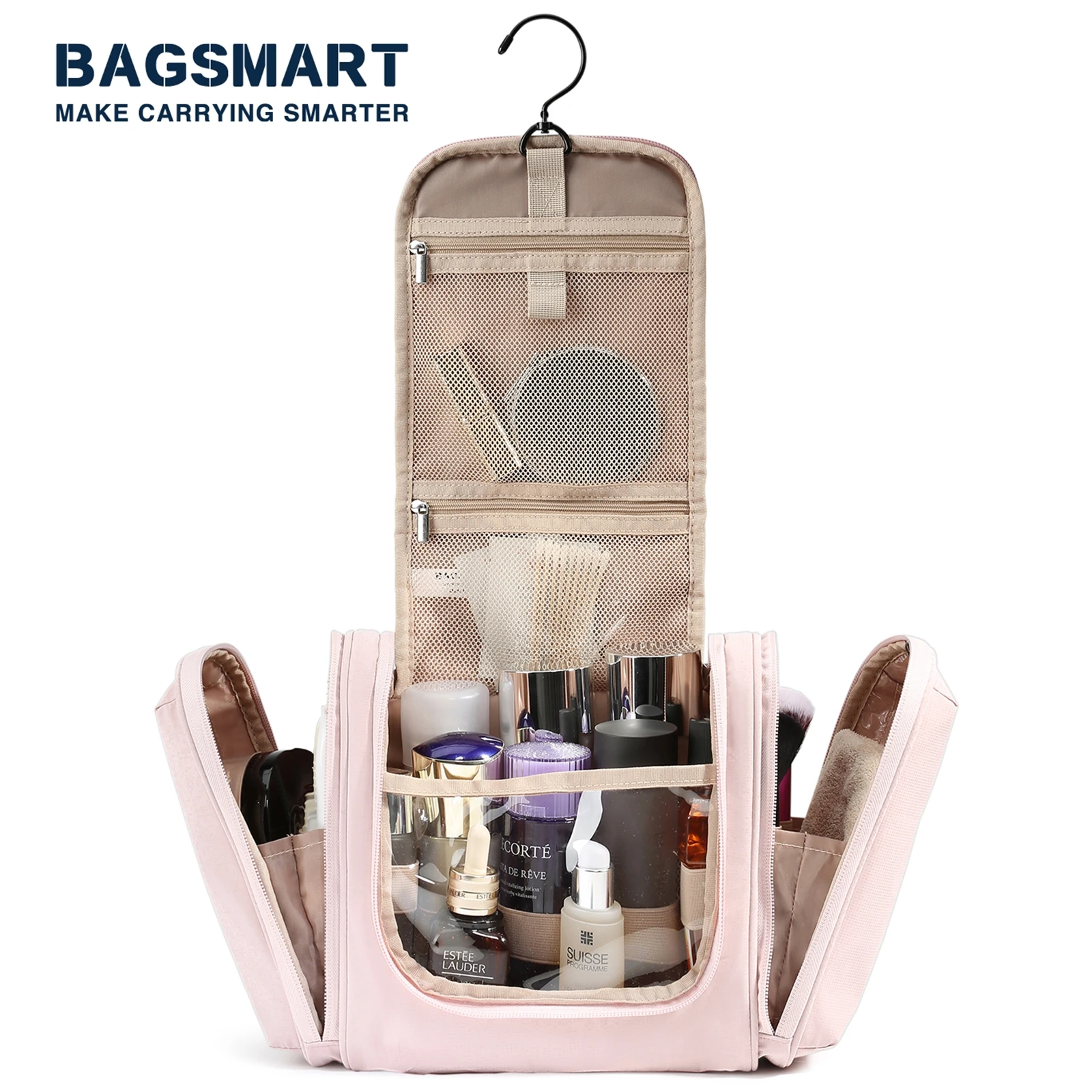 BAGSMART Toiletry Bag for Women Travel Toiletry Organizer with hanging hook Water-resistant Cosmetic Makeup Bag for Toiletries