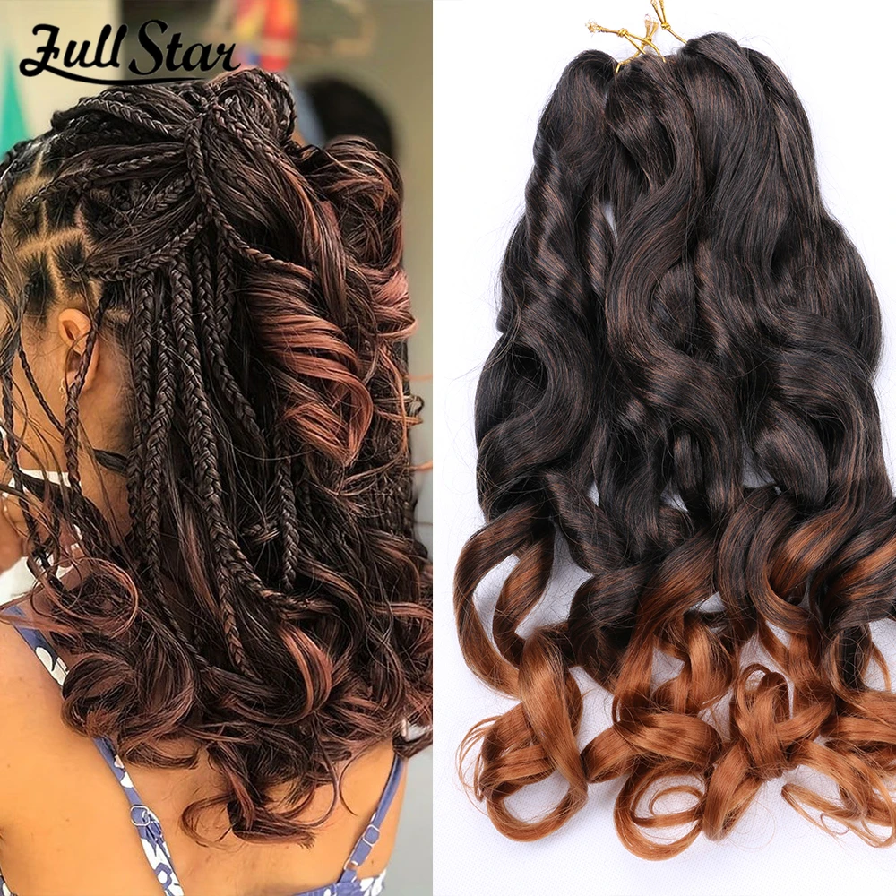 

Full Star Synthetic Curly Braiding Hair Crochet Braid Yaki Style Spiral Loose shiny Silky Wave Hair French Curls for Christmas