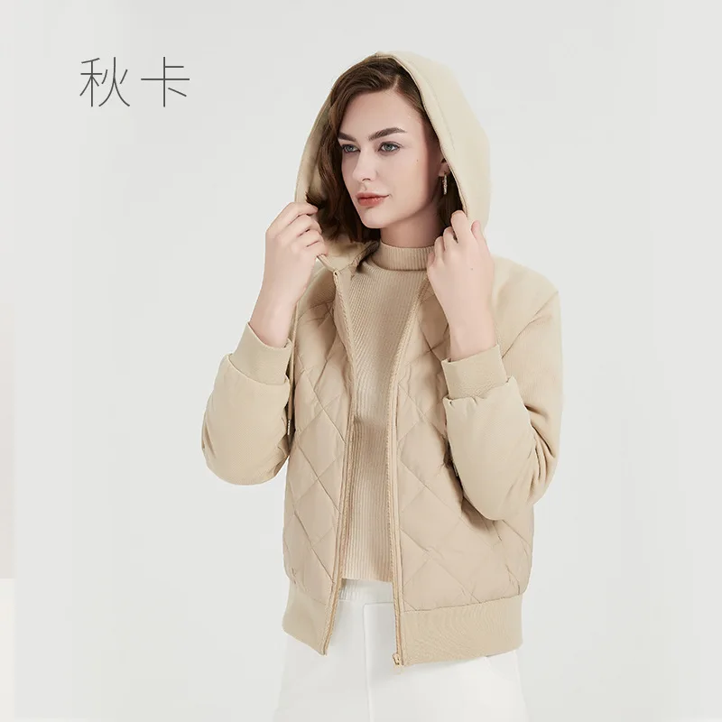 Down Jacket Women 2024 New Hooded Sweatshirt Spliced Winter Coat