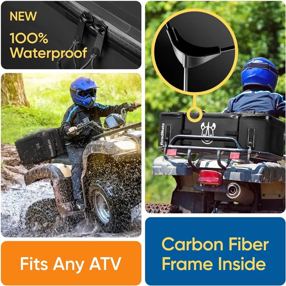 conjunto de bolsa de armazenamento para atv multiuso |   caixas acolchoadas e reforçadas |   cabe em qualquer atv |   encosto do banco traseiro |   3 sacos 18x9x10,2 polegadas cada