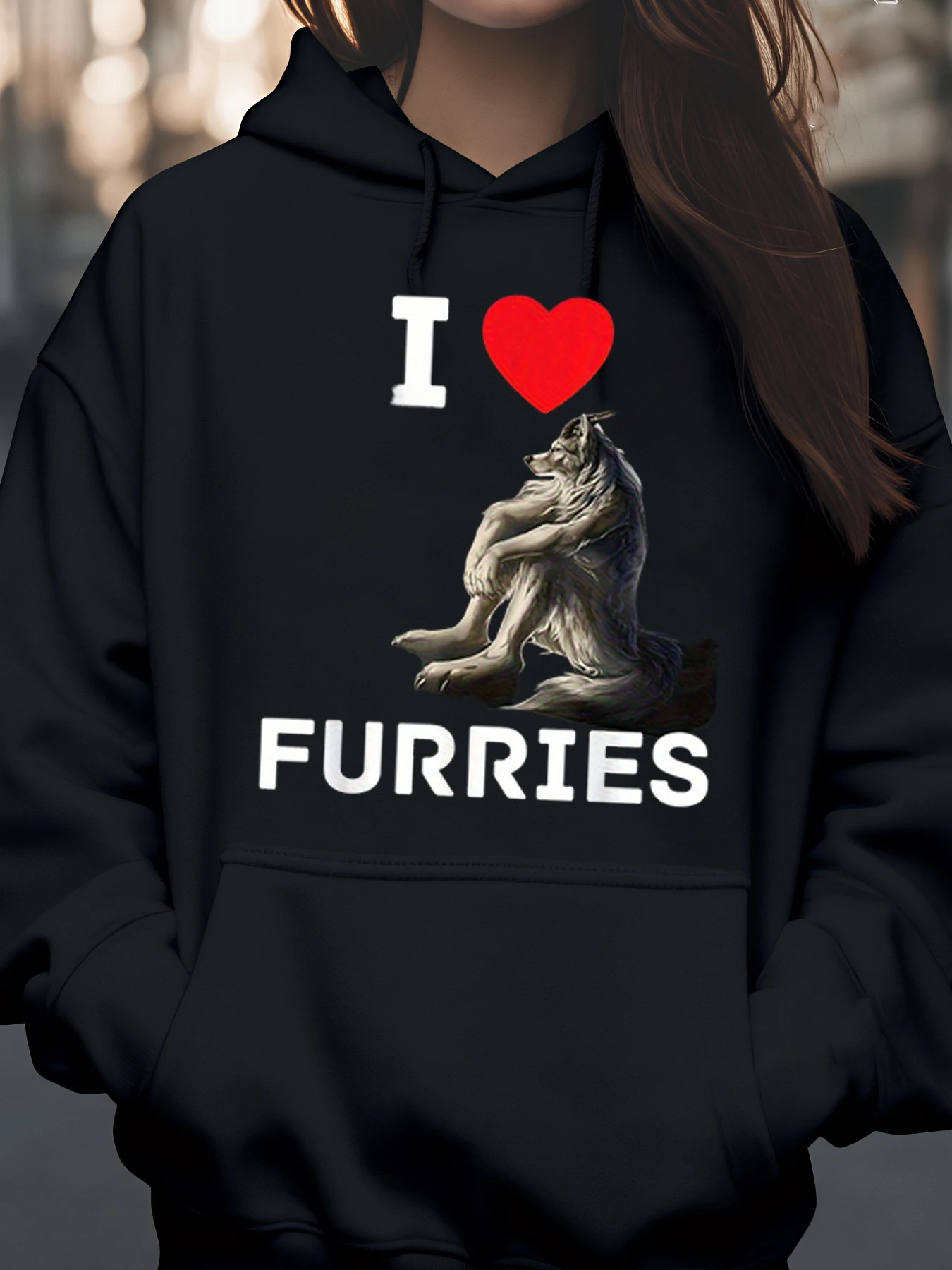 

Толстовка с рисунком «Я люблю пушистого волка» для любителей меха, повседневная одежда, уличная одежда унисекс