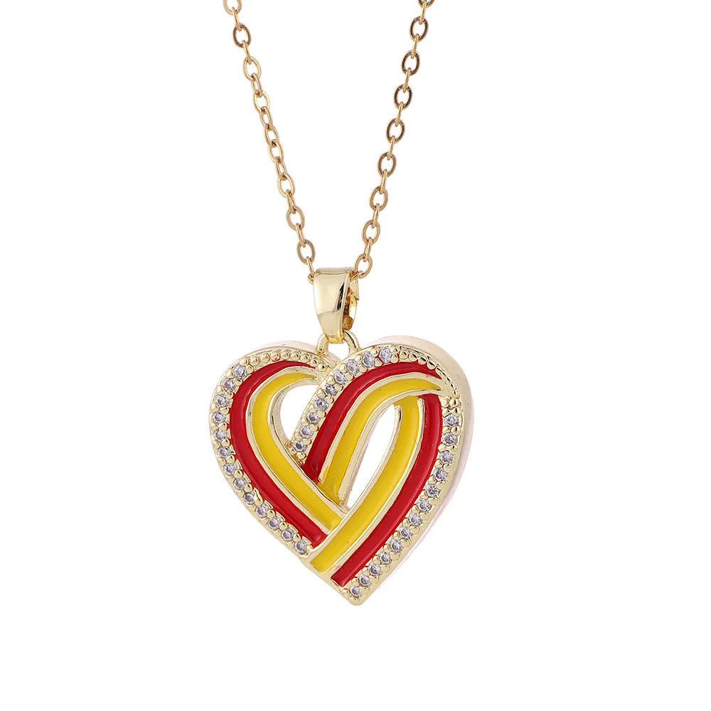 

Women's 18k gold plated necklace, colorful crystal zircon enamel heart shape, popular fashion jewelry, couple gift