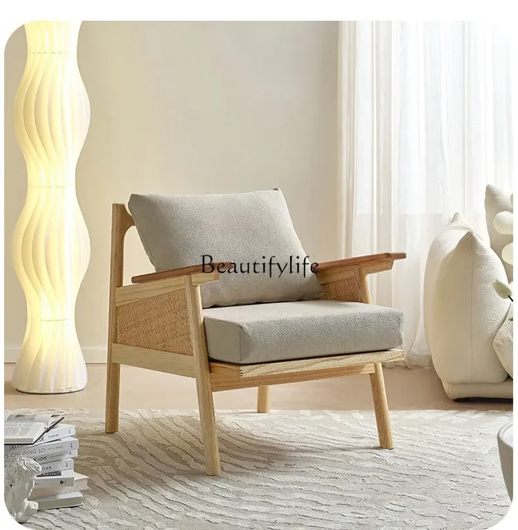 

Nordic solid wood sofa chair home balcony casual Japanese retro removable and washable single armchair