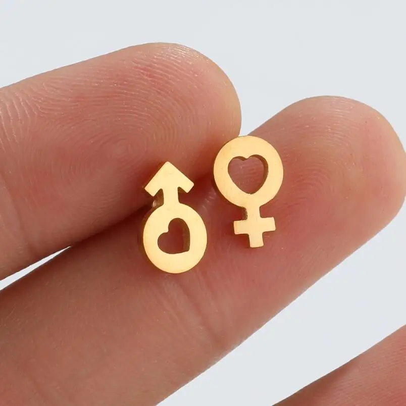 Stainless Steel Earring Gender Symbol For Lover Ear Piercing Stud Earrings Valentine\'S Day Jewelry Party Gift Brinco Coracao